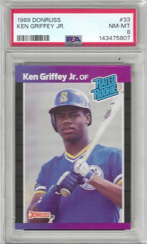 HOF Ken Griffey Jr 1989 Donruss #33 RATED ROOKIE ROOKIE CARD PSA 8 NICE!