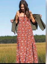Natural Life Boho Maxi Dress M  Floral Fall Prairie Cottage Flowy Sleeveless