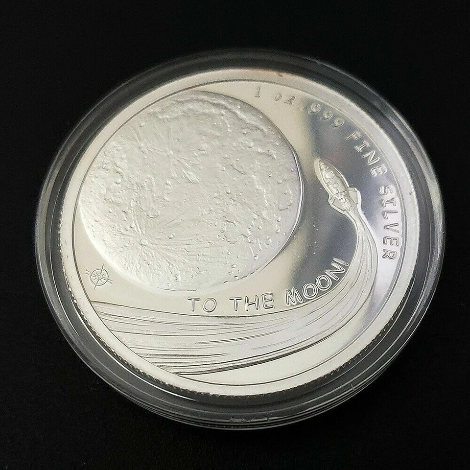 Moneda redonda de plata fina Dogecoin física OPM NTR .999 1 OZ Doge The Moon Foto 3 de 3