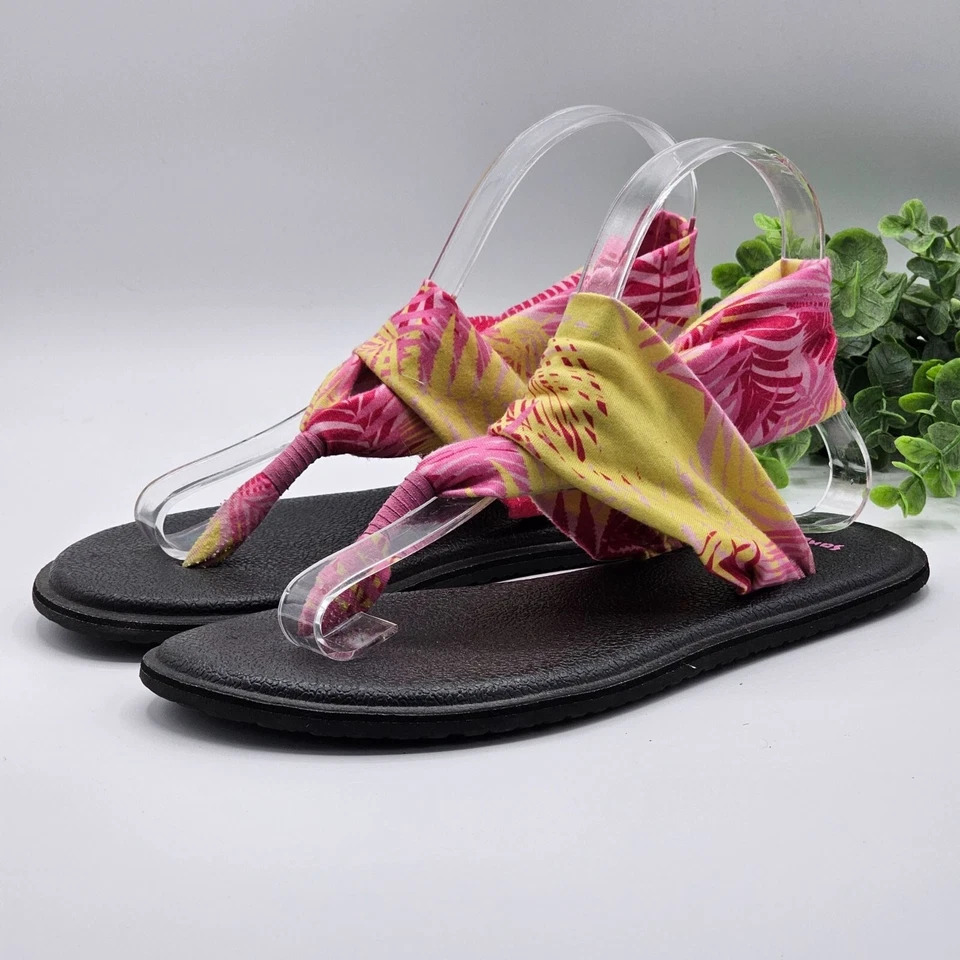 Sandalias de Yoga Sanuk Lil Niñas 4-5 Coloridas Tropicales Cordones Multicolor Tanga Foto 2 de 4