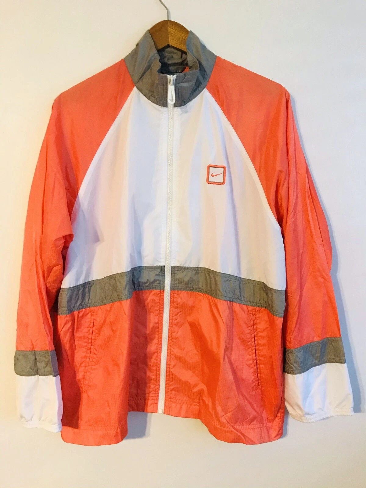 Nike Mens Large Geay Tag Orange Windbreaker Jacket