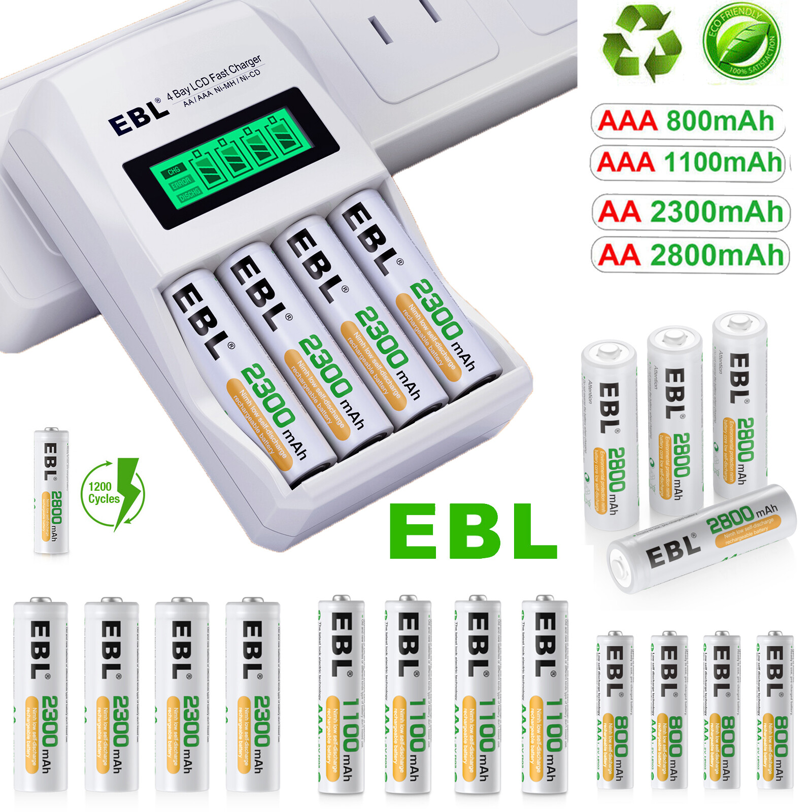 EBL Rechargeable Batteries 800/1100/2300/2800mAh AA AAA NI-MH  / LCD Charger Lot-image