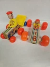2 Vintage Fisher Price Woden Toys Bouncy Racer And Tractor With Wagon
