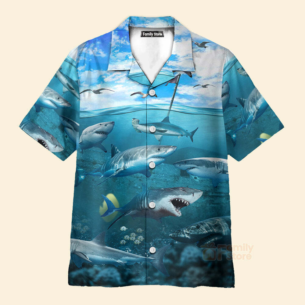 Shark Undersea Hawaiian Shirt with Dark Ocean Art Design