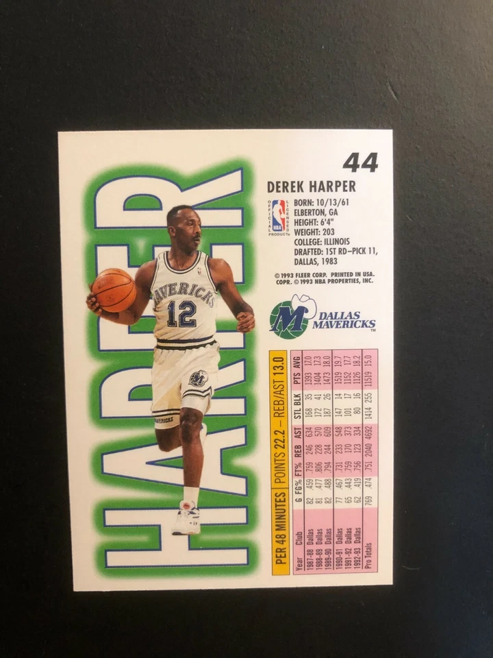 Cool 1993 DEREK HARPER Fleer Basketball Card # 44 Made in USA - Image 4 of 4