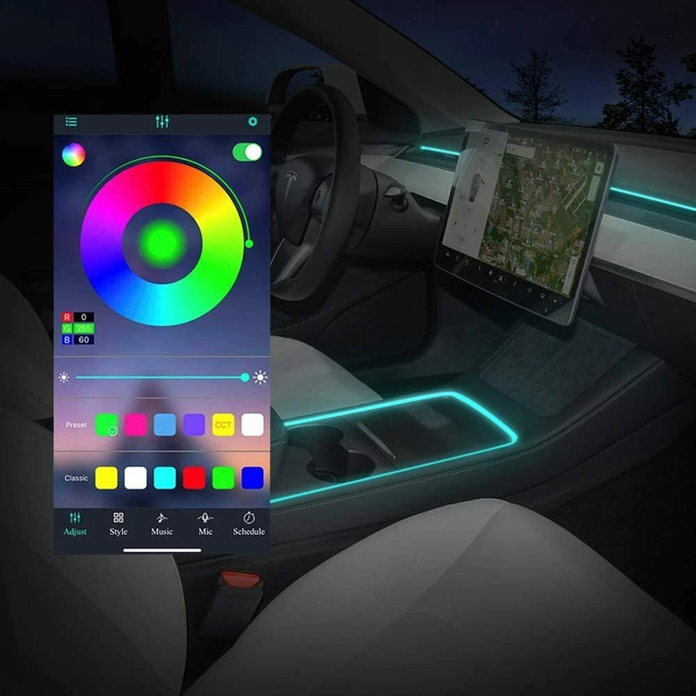 Tesla model 3 model y neon light tubes sale rgb interior led strip lights with app controller