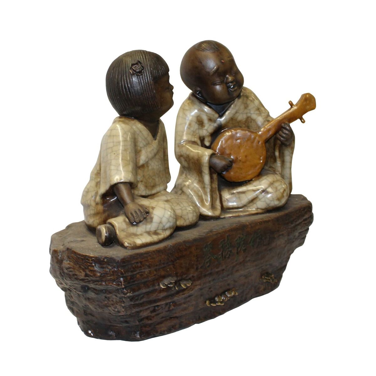 Chinese Oriental Ceramic Vintage Finish Golden Kids Figure cs5676S Chinese Oriental Ceramic Vintage Finish Golden Kids Figure cs5676S