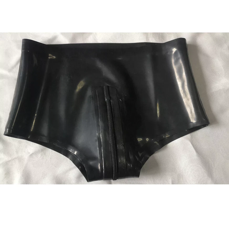 Women Black Latex Panties with crotch Zip Rubber Shorts Underwear Handmade BDSM - Image 2 of 4