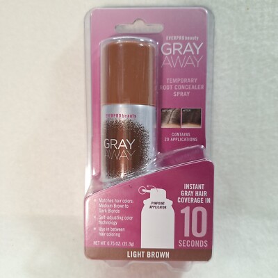 Everpro Beauty Gray Away Temporary Root Concealer Spray Light Brown .75 oz New