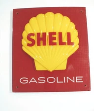 Shell Oil Gasoline Pump Sign Embossed 12" X 11" Hard Plastic Rare Vintage Nice