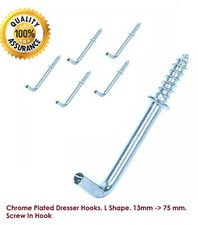 Chrome Plated Dresser Hooks. L Shape. 13mm -  75 mm. Screw In Hook !!!