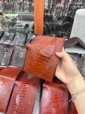 Genuine Ostrich Leather Skin Men's bifold wallet, Handmade, Red Brown