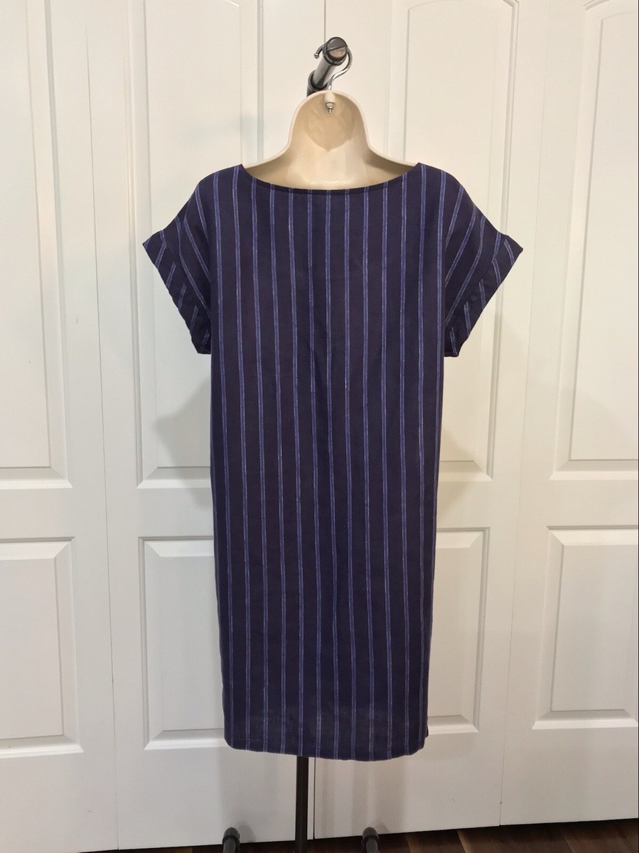 Tahari Blue Striped Linen Shirt Dress - Medium | eBay