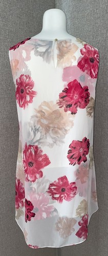 Calvin Klein Damen klein Lagenlook transparent ärmellos rosa Blumen Tank Tunika gebraucht, in einwandfreiem Zustand - Bild 3 von 10