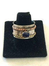 TRI COLOR HANDMADE LAPIS LAZULI SPINNER WIDE BAND RING K857 SIZE 10
