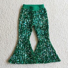 Green Sequin Flare Pants Sparkle Dance Wide Ruffle Pants Toddler Girls Birthday