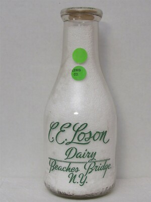 TRPQ Milk Bottle C E Loson Dairy Farm Beaches Bridge NY '46 SMILE OF HEALTH Var2