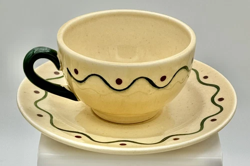 Vintage Metlox Cup/Saucer Set Provincial Green Rooster Poppytrail California