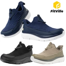FitVille Men's Extra Wide Slip on Walking Shoes Breathable Cushioned Sneakers