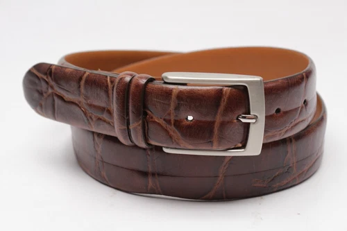 NEW Mens Alligator Print Belt 34 Dark Brown Leather Strap Removable Buckle