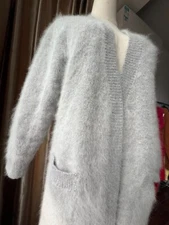 Women's Fluffy Fuzzy Chunky Knit Dress - Angora Blend Cardigan Sweater