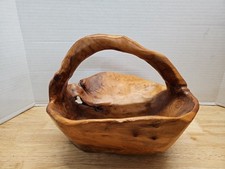Handmade Wood Burl Basket, Hand Carved Bowl Basket 12x10x11 Inches
