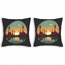 Set of 2 18x18in Throw Pillow Covers - Elegant Sunset Bridge Design