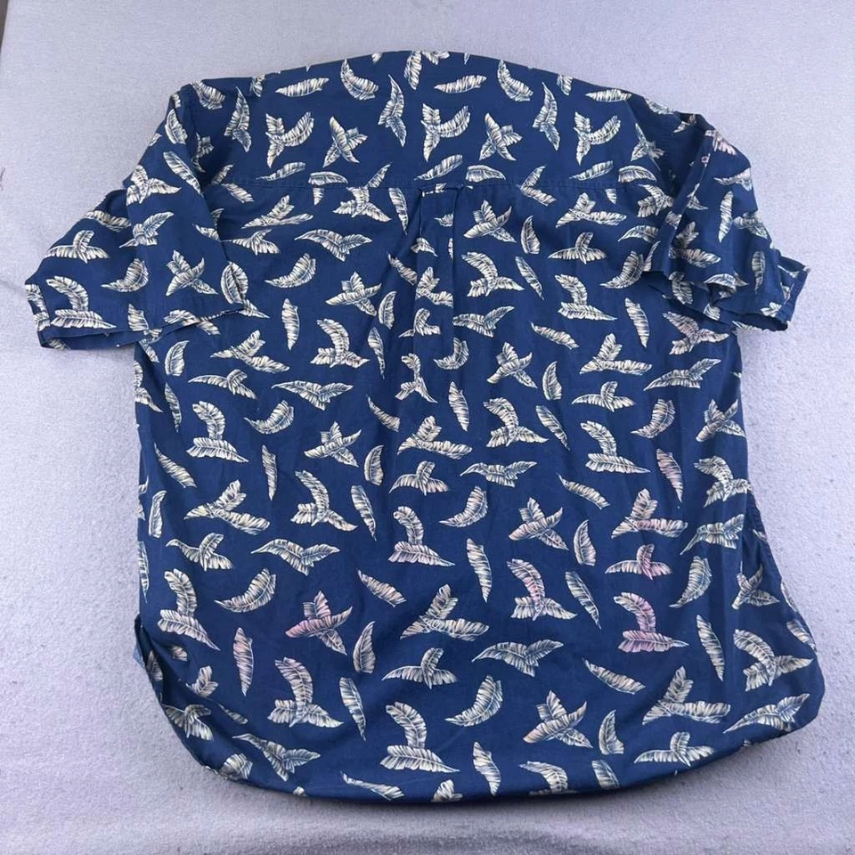Chaps Shirt Mens 2XLT Blue Feathers AOP Cotton Stretch Short Sleeves Button Up - Image 3 of 4