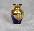 Vintage Murano Glass Cobalt Gold Hand Painted Small 4" Vase Made in Italy