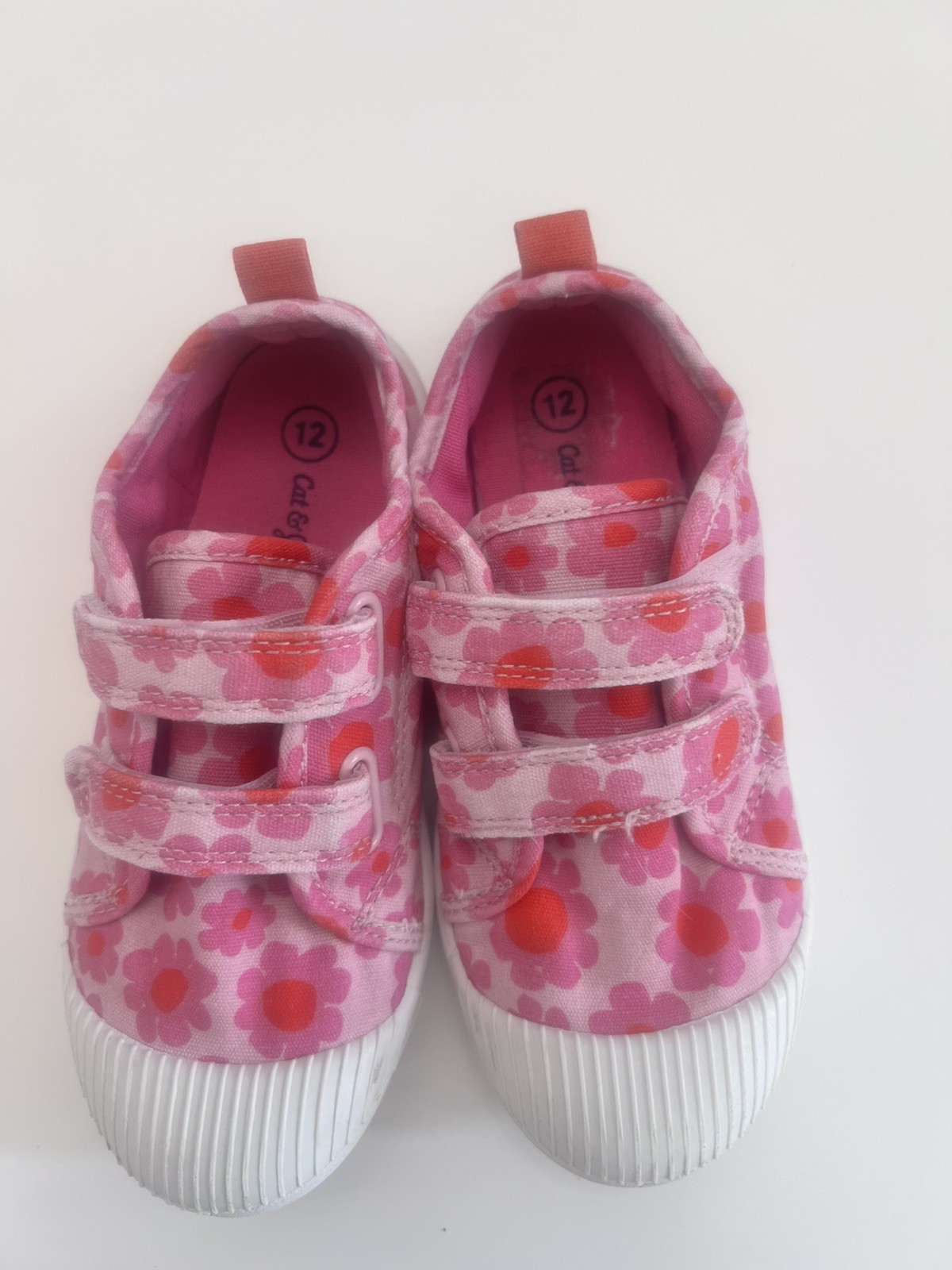 Girls Pink Floral Double Strap Sneakers Toddler Size 12 Casual Canvas Shoes