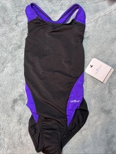 Dolfin Live in Water One Piece Training Swimsuit Sz 28 Black/Purple 7707S