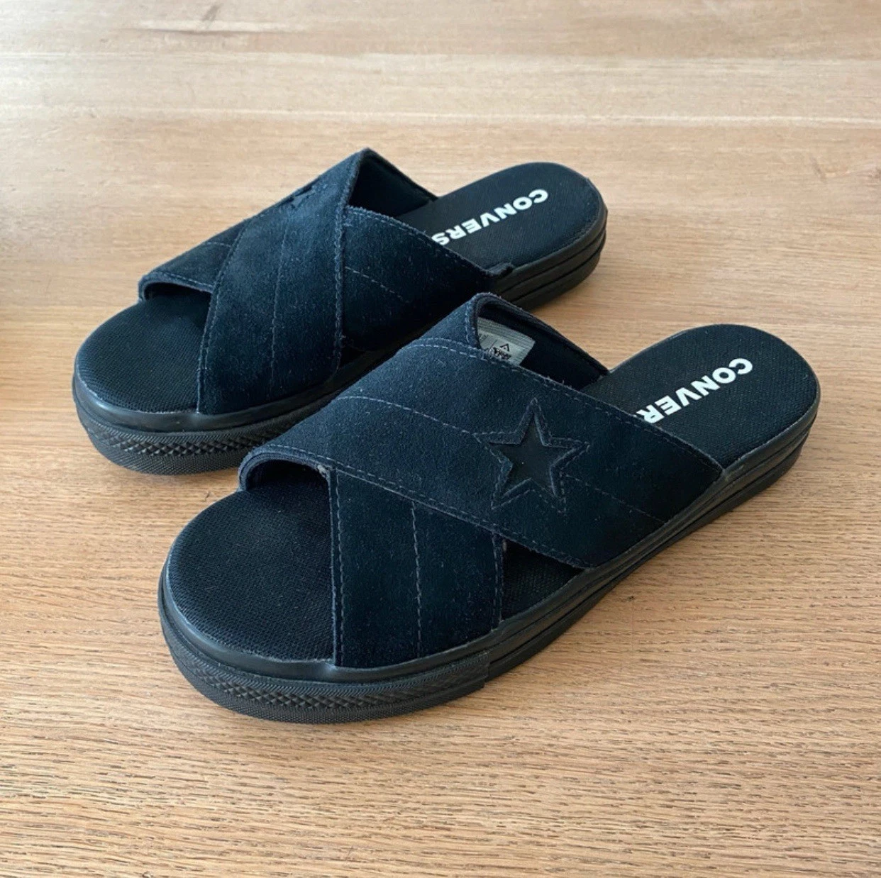 Ciabatte Converse One Star donna scamosciate plateau taglia UK 5 nere tutte nere