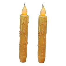  Real Wax Hand Dipped Battery Operated LED Timer Taper Candles Orange 2 Pcs
