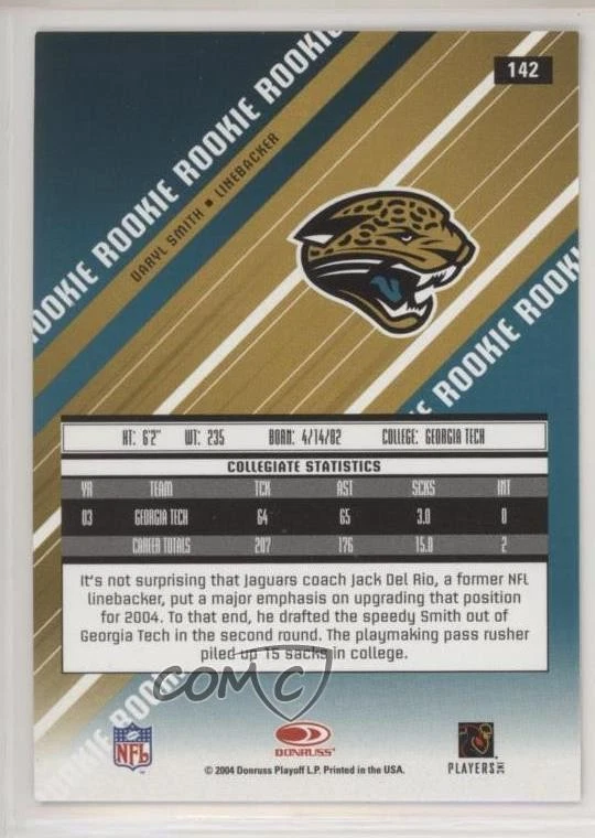 2004 Leaf Rookies & Stars Longevity Rookie Black /50 Daryl Smith #142 RC - Image 2 of 2