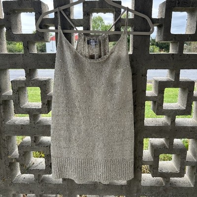 Jennifer Lopez Y2K Womens M Gold Sequin Sweater Tank Cami Top Ribbed Knit Chain