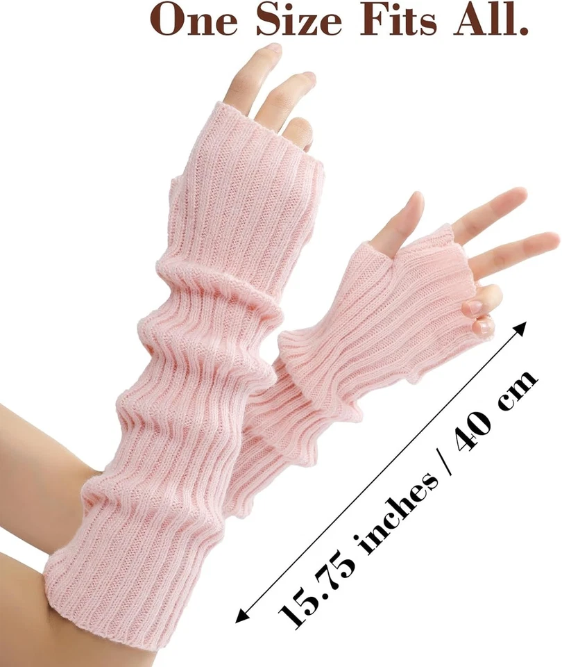 Calentadores de brazo - Calentadores de brazo para mujer largos sin dedos mezclados de cachemir tejido Y2K Foto 2 de 4