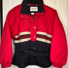 Vintage Kaelin Women's Ski Jacket L Black Red Aztec Accents Winter Coat