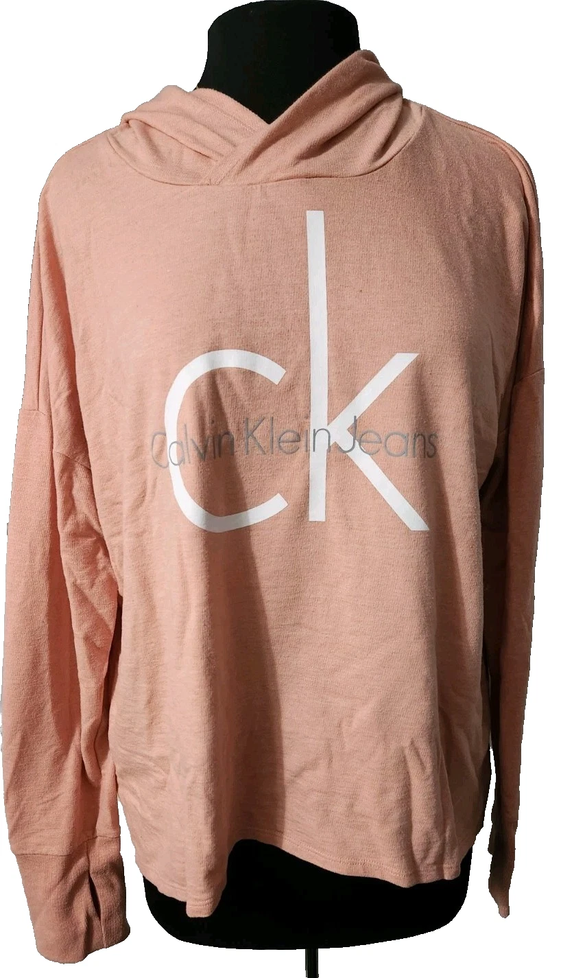 Calvin Klein Jeans Women's Pink Hoodie Pullover Cotton Blend XL