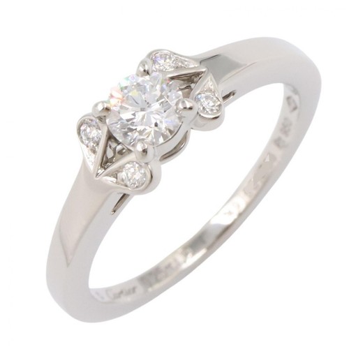 CARTIER Ballerina Solitaire Diamond Ring Pt950 Used women US size 4.75 #49