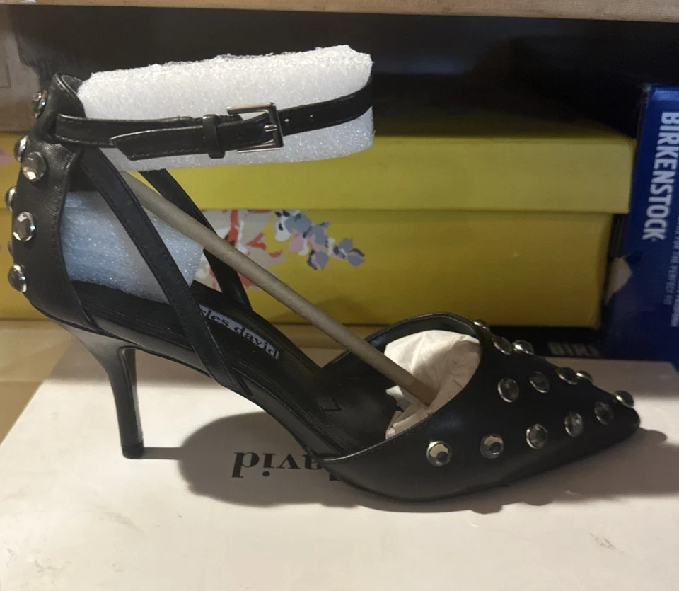 Charles David Womens Anne Black Leather Rhinestone Pump Heels Size 5 M US - Image 2 of 3