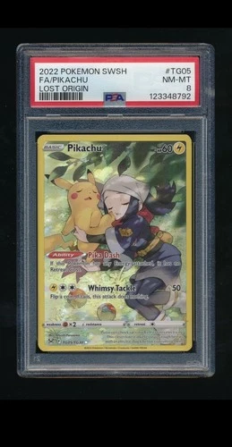2022 POKEMON SWORD & SHIELD LOST ORIGIN #TG05 FULL ART/PIKACHU PSA 8