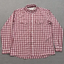 Simms Fishing Shirt Mens Large Red Plaid Long Sleeve Cape Back Performance