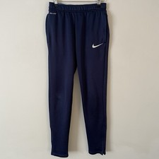 Nike Swoosh Navy Tracksuit Bottoms Joggers Small S Drawstring Gym Training Read