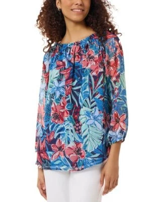 Jones New York Womens Printed Smocked-Neck B 91308737927 XL RT $69.5