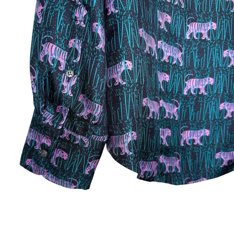 NUEVO SIN ETIQUETAS J Crew Collection Camisa de Seda Blusa con Botones Tigres Itinerantes Rosa Verde azulado Talla 4 Foto 4 de 4
