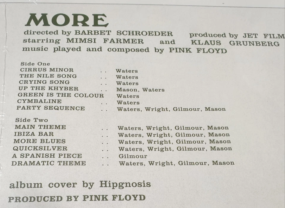 PINK FLOYD • MORE • New & Sealed LP • 2016 Pink Floyd RECORDS • 180 Gram VINYL - image 3 of 4