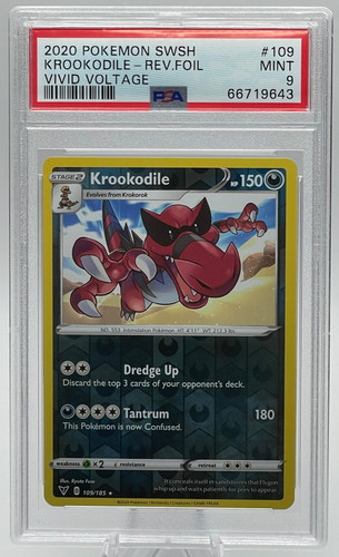 2020 POKEMON SWORD & SHIELD VIVID VOLTAGE #109 KROOKODILE REVERSE FOIL PSA 9 MT