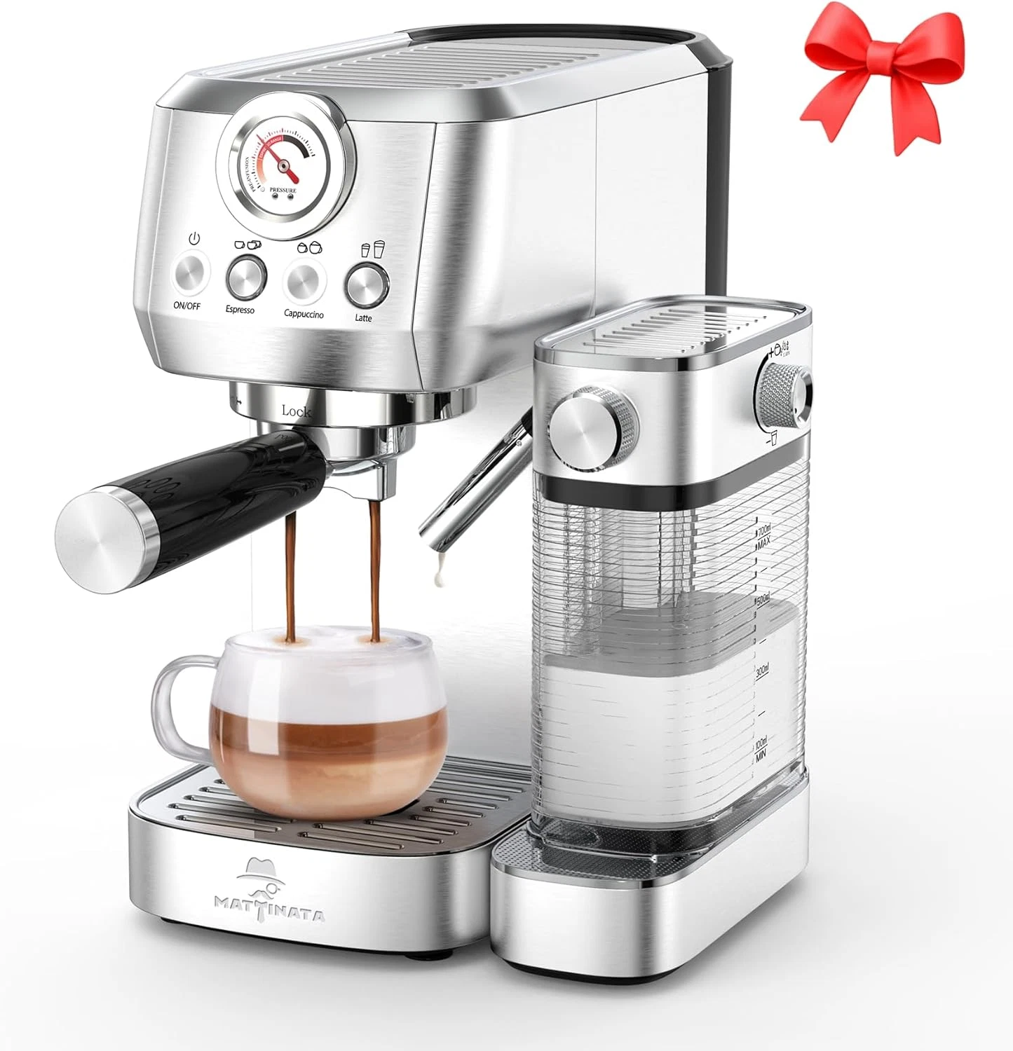 Mattinata Cappuccino Machine, 20 Bar, Auto Frother, Compact, Stainless Steel