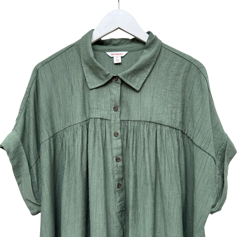 Blusa boho verde rayón manga corta JOE FRESH para mujer talla grande 3X fluida Foto 3 de 4