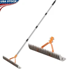 Professional Lawn Rake 19 Steel Tines Adjustable Handle Vibration Absorbing Tool